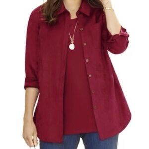 Cathrines Plus Size XL
Button Down Shirt Faux Suede
Red Holiday Festive